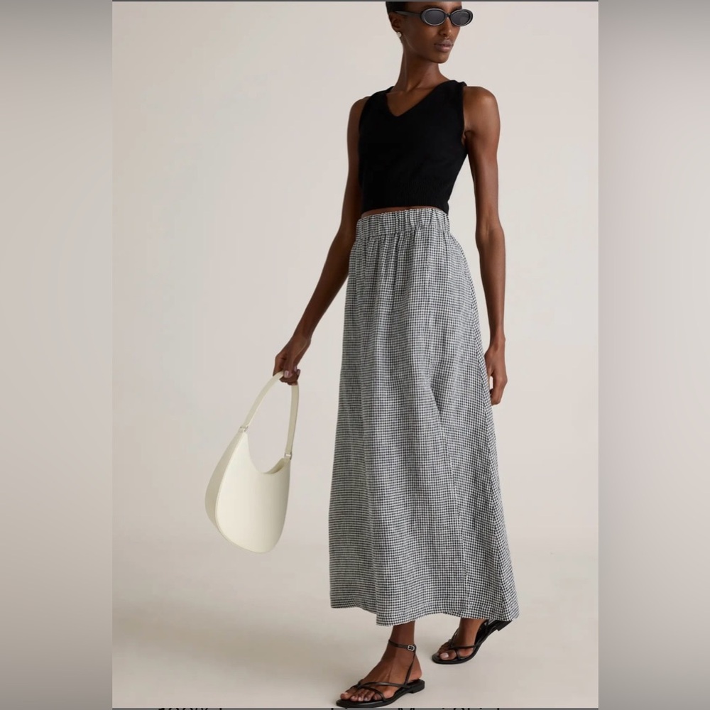 Quince 100% European Linen Maxi Skirt Mini Gingham - Size M Smoke